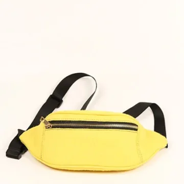 Vibrant yellow fanny pack with multiple compartments and adjustable straps. Color: Yellow Length: 5.5 inches Width: 10 inches Height: 4 inches Price: ₹800/-