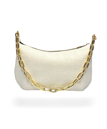 MALIBU - White Soft Jute Baguette Shoulder Bag