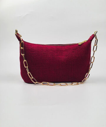 SANGRIA Wine Red Jute Baguette Shoulder Bag